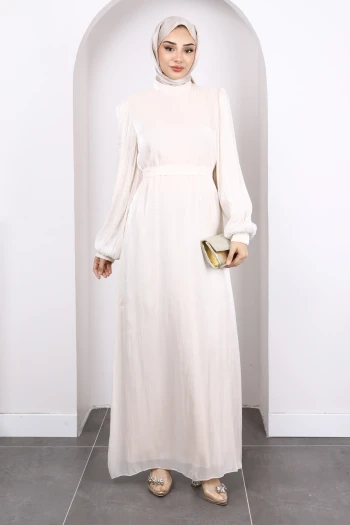 Bej Balon Kol Taşlı Abiye