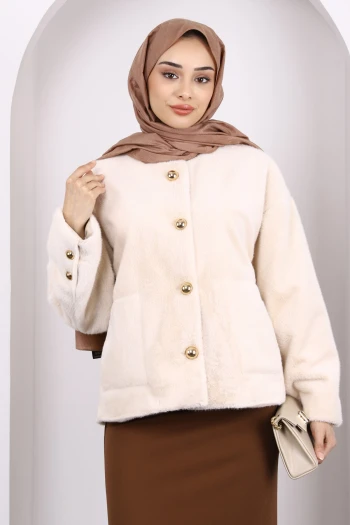 Bej Cepli Angora Ceket