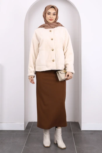 Bej Cepli Angora Ceket