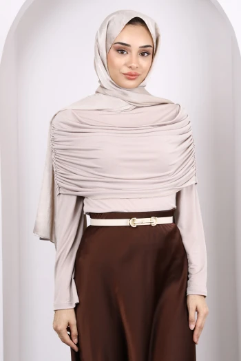 Bej Kol Yaka Detaylı Sandy Bluz