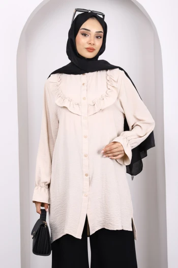 Bej Önü Fırfırlı Ayrobin Tunik