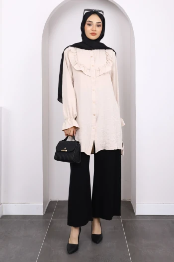 Bej Önü Fırfırlı Ayrobin Tunik