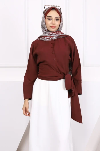 Bordo Bel Bağlamalı Modal Gömlek