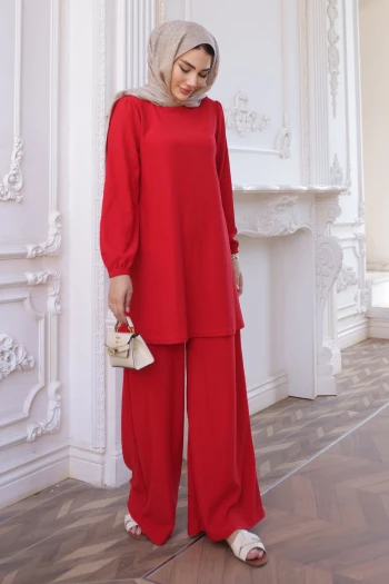 Bordo Bürümcük Tunik Pantolonlu Takım