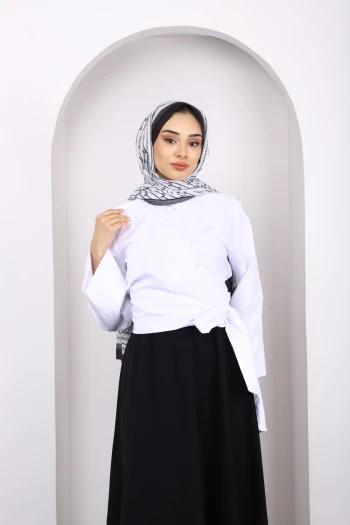 Ekru Bel Bağlamalı Crop Gömlek