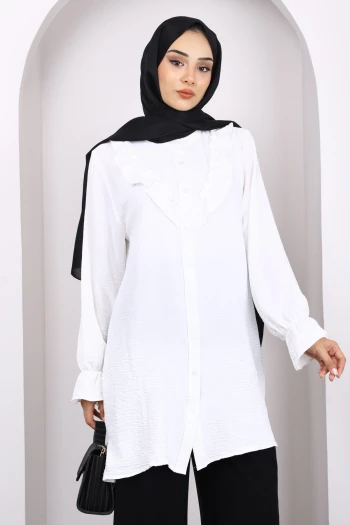 Ekru Önü Fırfırlı Ayrobin Tunik