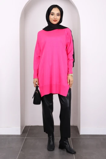 Fuşya Mevsimlik Merserize Salaş Triko Tunik