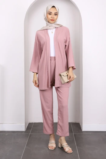 Gül Kurusu Bürümcük Kimono Pantolon Takım