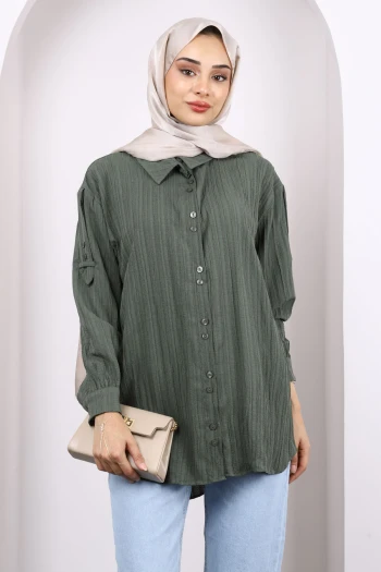 Haki Kol Detaylı Gömlek