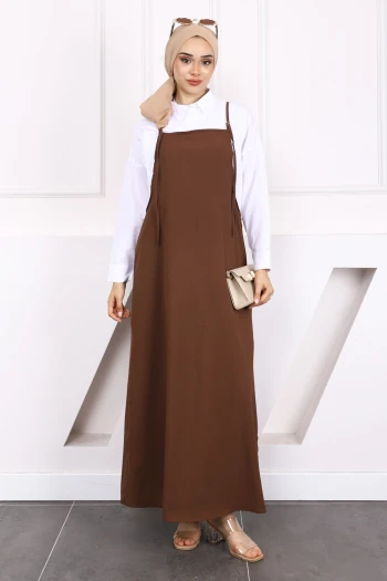 Kahverengi Tesettür Jile Elbise