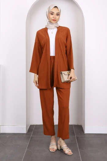 Kiremit Bürümcük Kimono Pantolon Takım