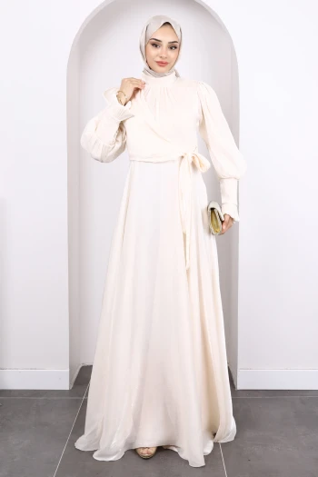 Krem Yandan Bağlamalı Abiye