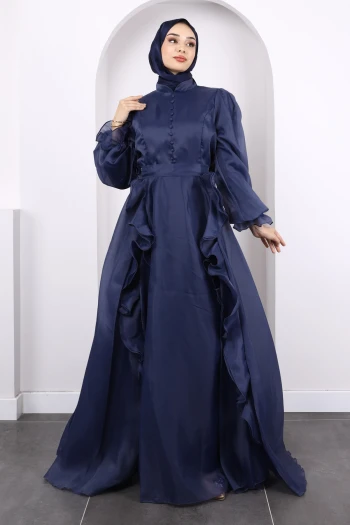 Lacivert Balon Kol Abiye