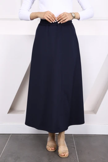 Lacivert Bel Lastikli Scuba Kloş Etek
