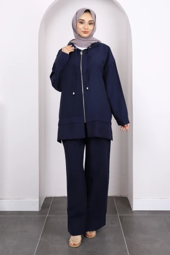 Lacivert Fermuarlı Tunik Pantolonlu Takım