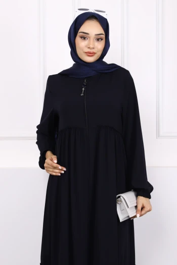 Lacivert Kol Lastikli Fırfırlı Ferace