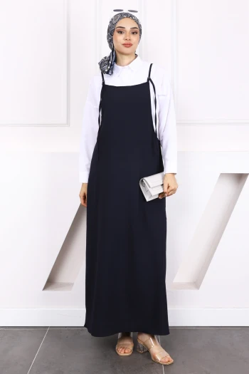 Lacivert Tesettür Jile Elbise