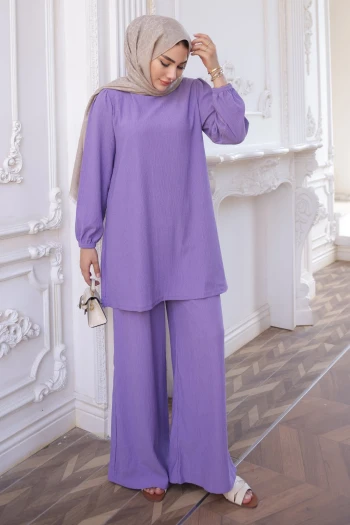 Lila Bürümcük Tunik Pantolonlu Takım