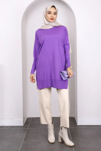 Lila Mevsimlik Merserize Salaş Triko Tunik