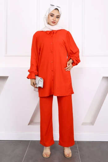 Nar Çiçeği Kol Detaylı Bürümcük Takım