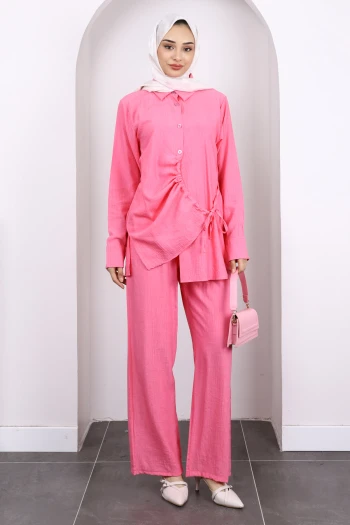 Pembe Ön Bağlamalı Tunik Pantolonlu Takım