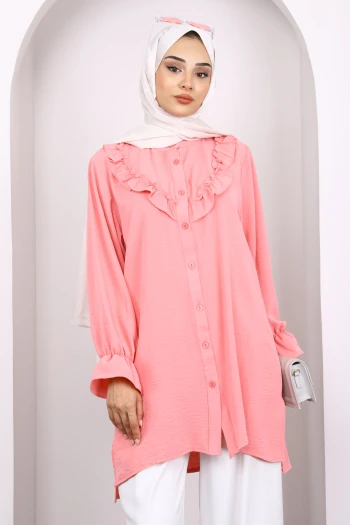 Pembe Önü Fırfırlı Ayrobin Tunik