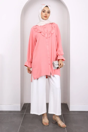 Pembe Önü Fırfırlı Ayrobin Tunik