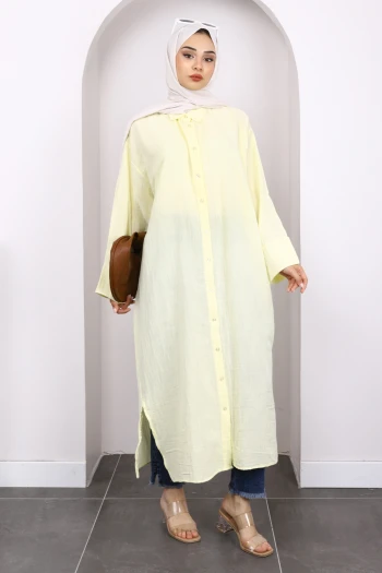 Sarı Düğmeli Müslin Tunik