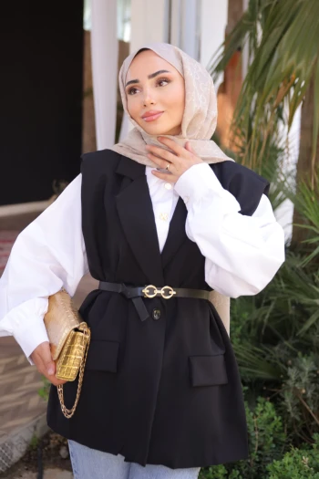 Siyah Bel Kemerli Yelek