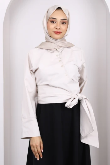Taş Bel Bağlamalı Crop Gömlek