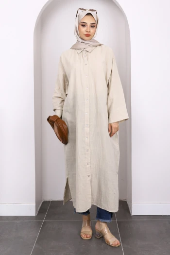 Taş Düğmeli Müslin Tunik