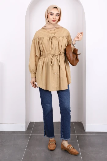 Vizon Bel Lastikli Düğmeli Tunik