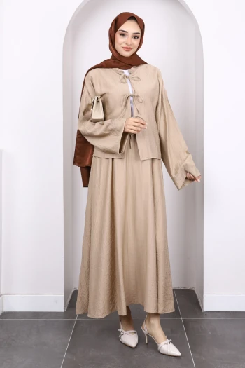 Vizon Önü Bağlamalı Kimono Etekli Takım