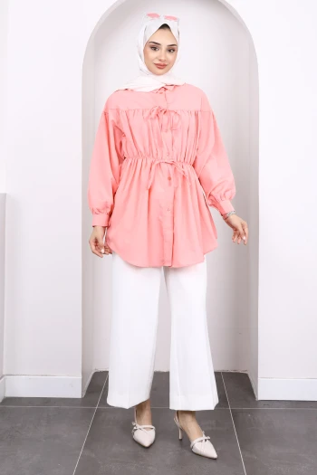 Yavruağzı Bel Lastikli Düğmeli Tunik