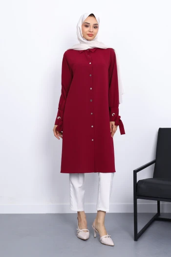 Bordo Kol Bağlamalı Tunik