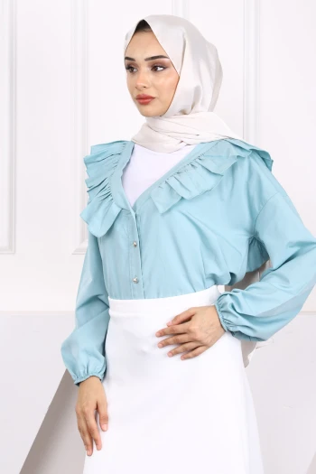 Çağla Yaka Fırfırlı Düğmeli Gömlek
