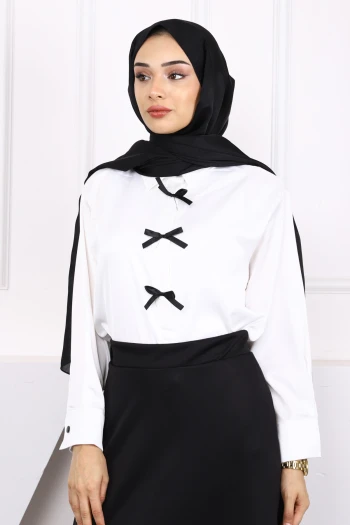 Ekru Fiyonklu Saten Gömlek