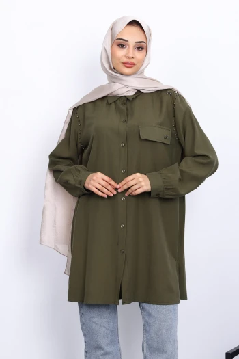 Haki Omuzları İncili Tunik