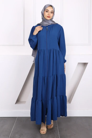 İndigo Kol Lastikli Fermuarlı Ferace