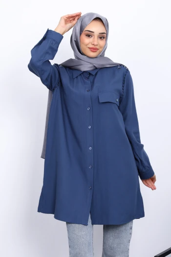 İndigo Omuzları İncili Tunik
