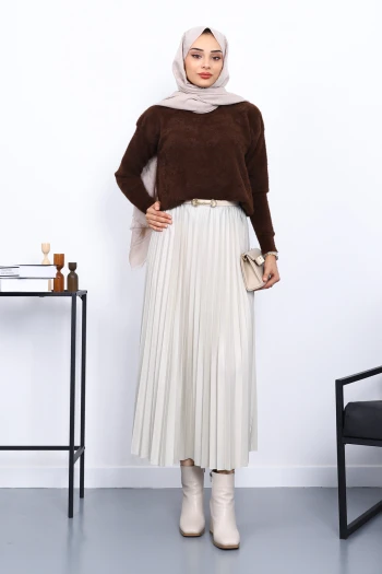 Kahverengi Bisiklet Yaka Sakal Triko Kazak