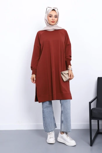 Kiremit Yanları Yırtmaçlı Modal Tunik