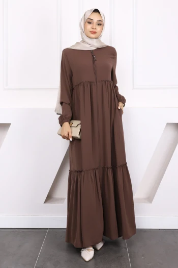 Koyuv Vizon Kol Lastikli Fırfırlı Ferace