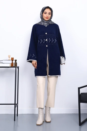 Lacivert Desenli Sakal Triko Hırka