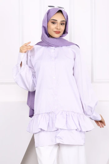 Lila Çizgili Etek Ucu İncili Tunik