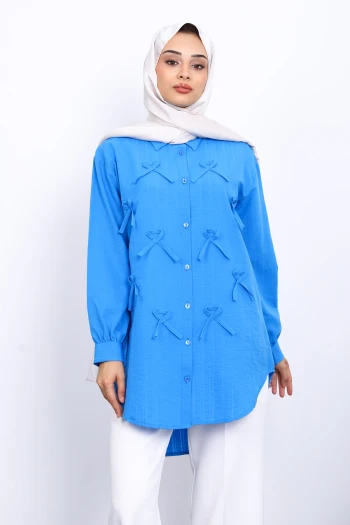 Mavi Önü Fiyonklu Tunik