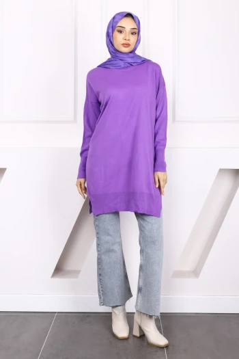 Mor Mevsimlik Merserize Salaş Triko Tunik
