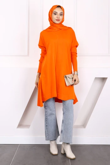 Orange Bisiklet Yaka Merserize Salaş Triko Tunik