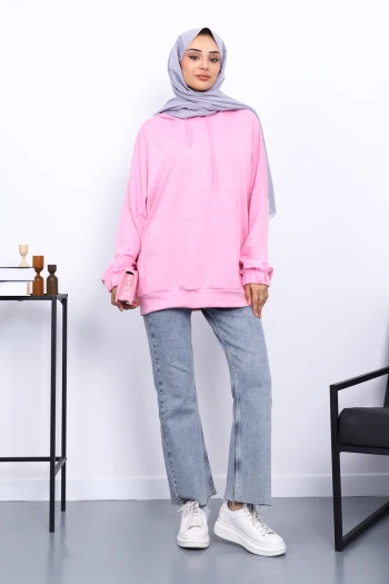 Pembe Kanguru Cepli Modal Sweatshirt