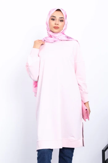Pembe Yanları Yırtmaçlı Modal Tunik